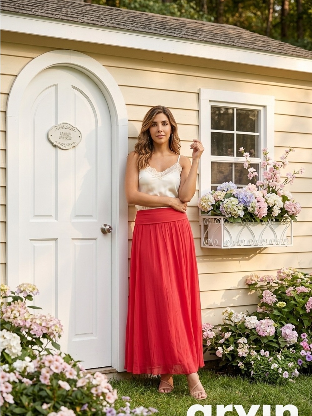Max & Mia Coral-Red Flowing Maxi Skirt